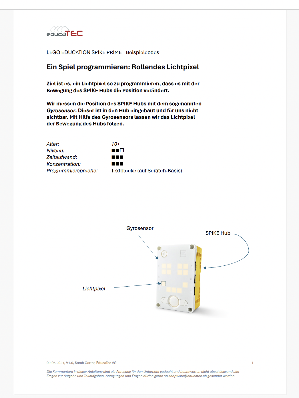 Arbeitsblatt: Rollendes Lichtpixel (DE)